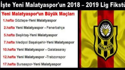 Yeni Malatyaspor’un 2018 – 2019 Lig Fikstürü