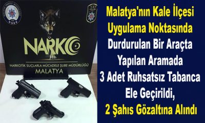 Kale’de 3 Adet Ruhsatsız Tabanca Ele Geçirildi, 2 Şahıs Gözaltına Alındı