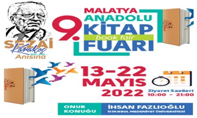 9. Malatya Kitap ve Kültür Fuarı 13 Mayıs Cuma Günü ( Yarın )  Başlıyor
