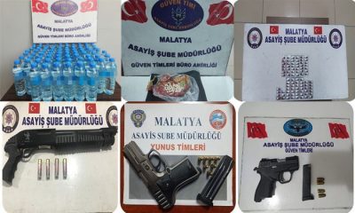 Malatya’da 38 Litre Kaçak Alkol, Hap, 5 Tabanca,1 Tüfek Fişek ve Kesici Alet Yakalandı