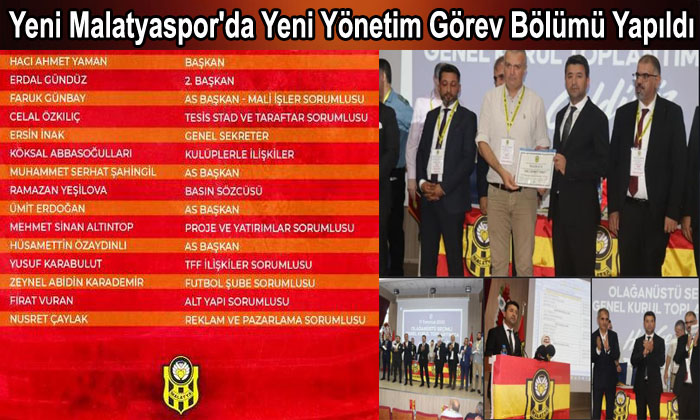 Yeni Malatyaspor’da Yeni Yönetim Görev Bölümü Yapıldı