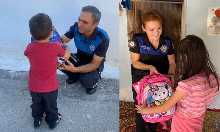 Malatya Polisi Öğrencilere Kırtasiye Malzemesi ve Okul Çantası Hediye Etti