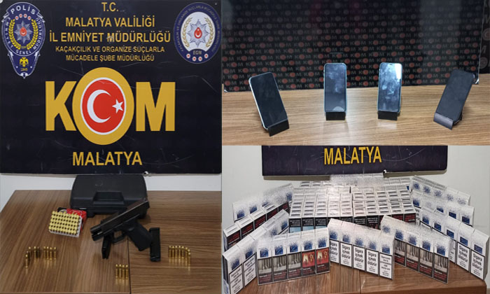 Malatya’da 1 Glock Marka Tabanca, Kaçak Cep Telefonu ve Kaçak Sigara Yakalandı
