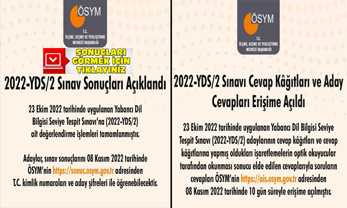 YDS Sonuçları Açıklandı. Sonuçları Görmek İçin TIKLAYIN￼