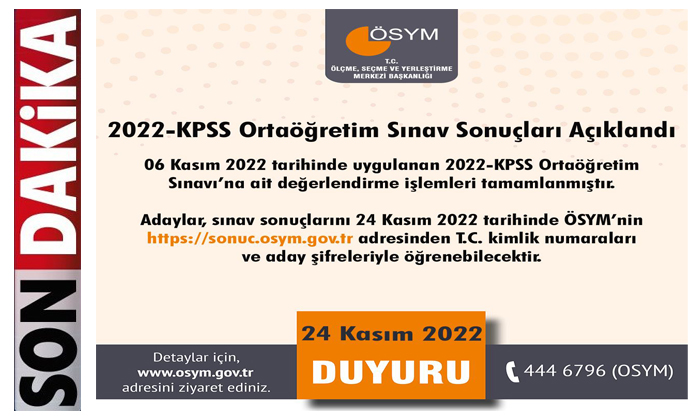 2022-KPSS Ortaöğretim Sınav Sonuçları Açıklandı