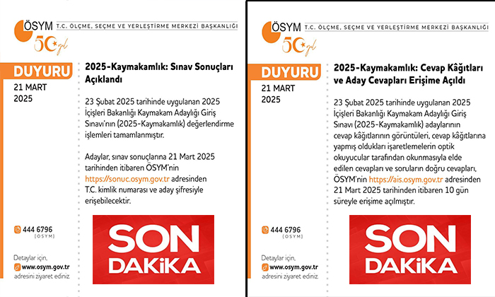 2025-Kaymakamlık Sınav Sonuçları Açıklandı.  Cevap Kâğıtları ve Aday Cevapları Erişime Açıldı