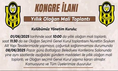 Yeni Malatyaspor 1 Haziran Pazar Günü Mali ve Seçimli Olağan Genel Kurul Yapacak