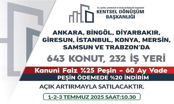 Kentsel Dönüşüm Başkanlığı 9 İlde  643 Konut ve 232 İş Yerine Satışa Sundu