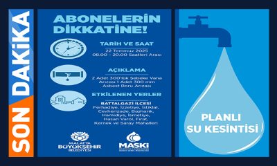 Battalgazi’ye Bağlı 11 Mahallede 22 Temmuz Salı Günü Su Kesintisi Yaşanacak