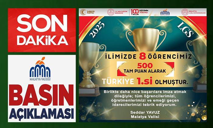 LGS’de  Malatya’dan 8 Öğrenci 500 Tam Puan Alarak Türkiye 1.si Oldu