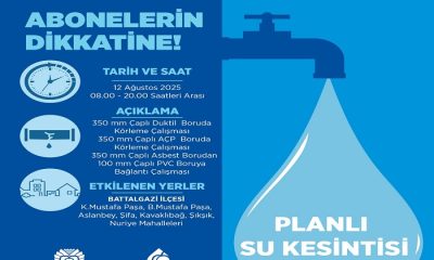 Battalgazi’de 7 Mahallede 12 Ağustos Salı Günü 08.00-20.00 Saatlerinde Su Kesintisi Yapılacak